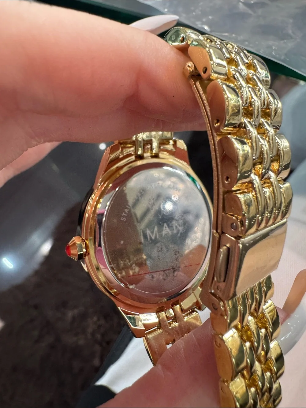 New IMAN Global Chic Gold-Tone Minimalist Red Dial Bracelet Watch